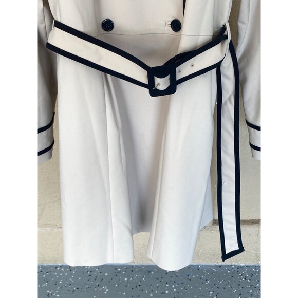 ELLE Women’s Double-Breasted Belted Trench Coat Size 16 Cream w/Black Piping - Picture 5 of 13